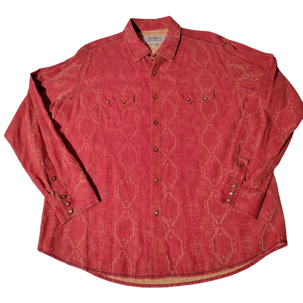 Ryan Michael Silk Cotton Western Snap Shirt Mens XL Geometric